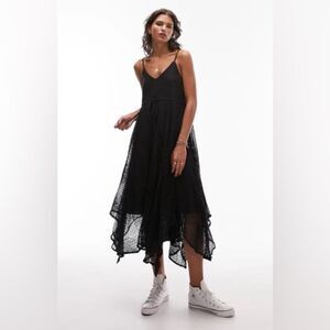 NEW TOPSHOP Lace Handkerchief Hem
Midi Dress In Black Size 6